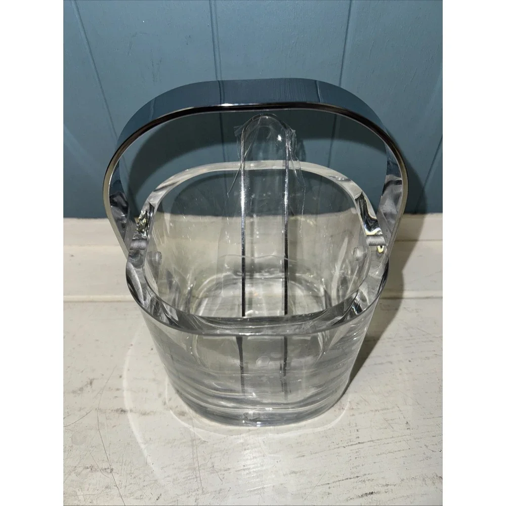 Orrefors Sweden Lead Crystal Ice Bucket Original Sticker Vtg 70s Tongs Drain Set